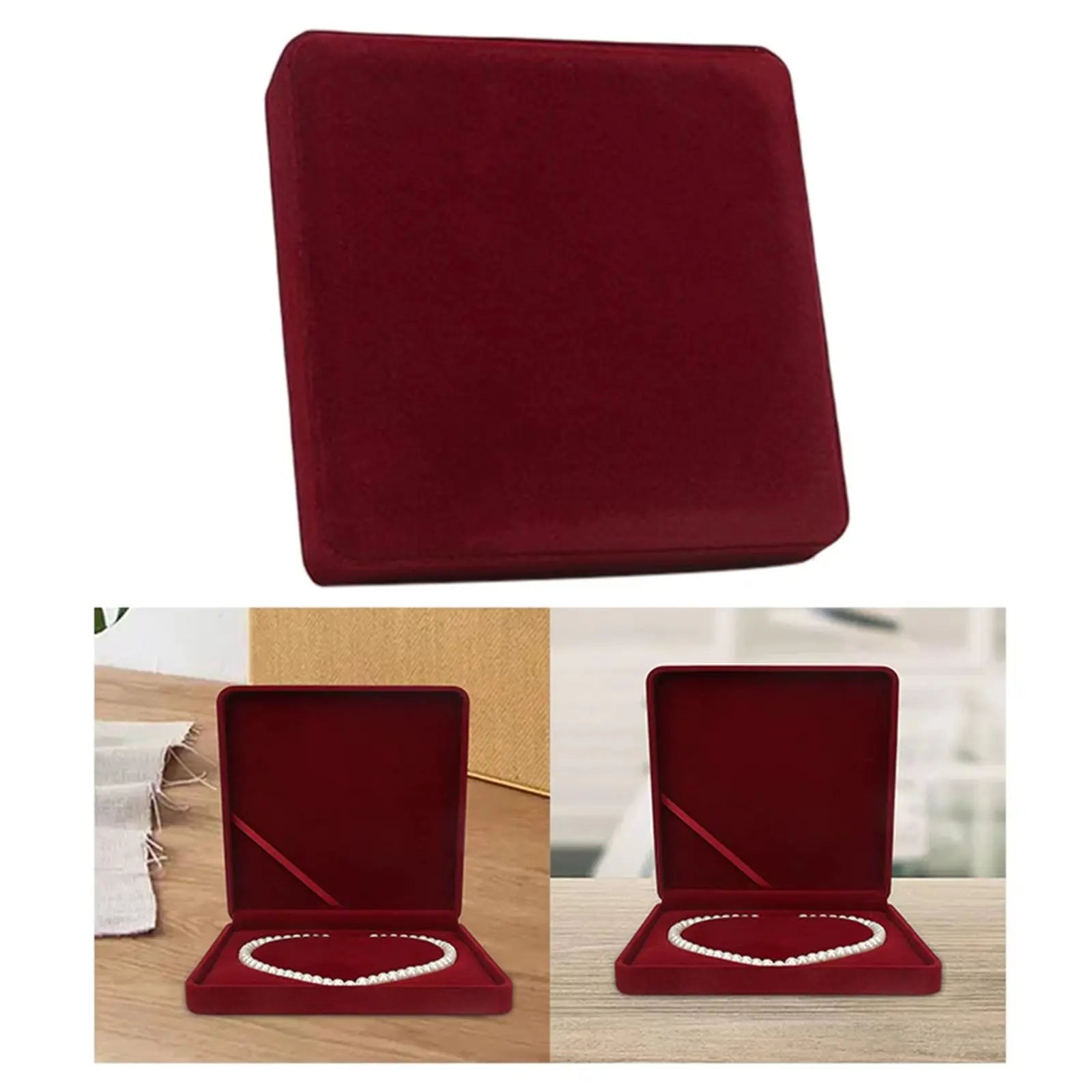 Velvet Box Pearl Necklace Box Jewelry Packaging Storage Case Boxes Holder Earrings Display 7.5X7.5X1.6 Inches Wedding Premium