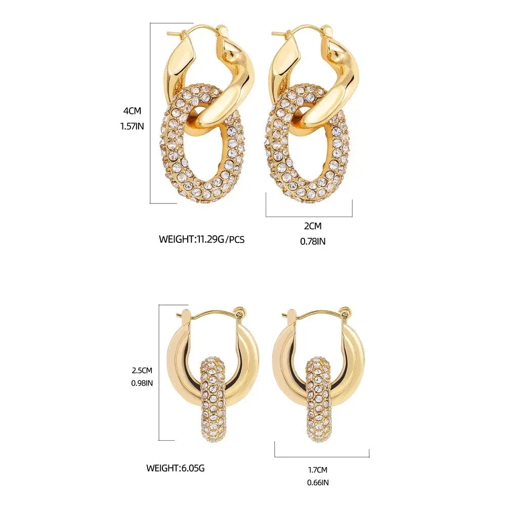 Punk Circle Pendant Shiny Rhinestone Stainless Steel Drop Earrings Bilayer Oval round Rust Proof Party Zircon Huggie Jewelry New