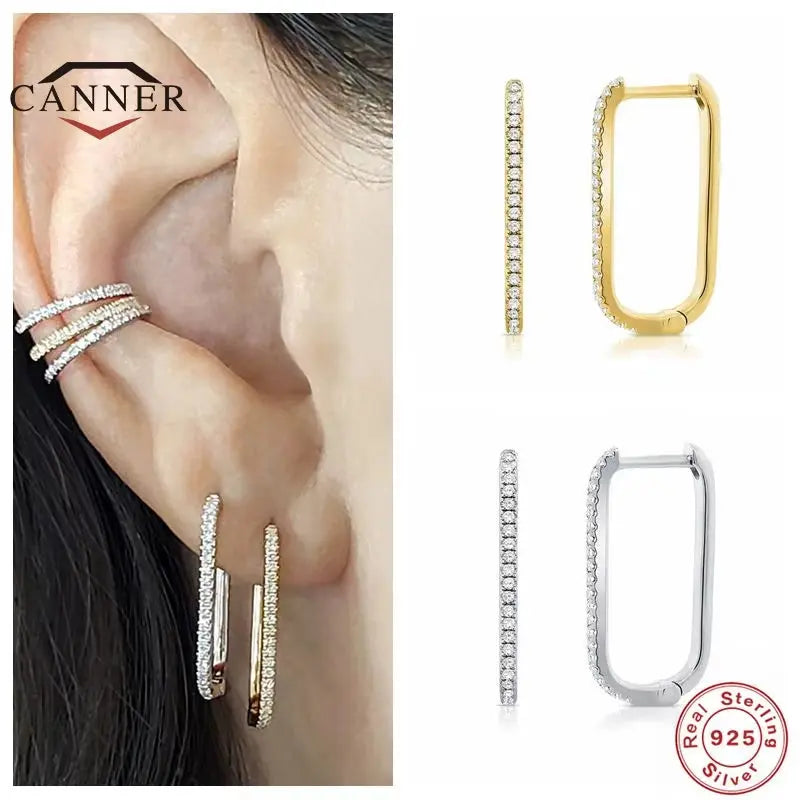 925 Sterling Silver U-Shaped Zircon Stud Earrings for Women