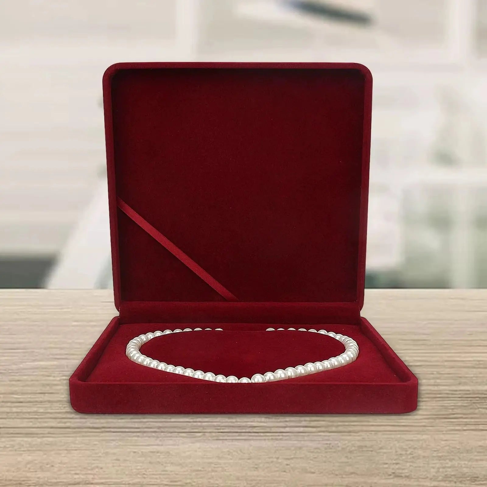 Velvet Box Pearl Necklace Box Jewelry Packaging Storage Case Boxes Holder Earrings Display 7.5X7.5X1.6 Inches Wedding Premium