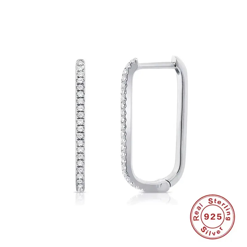 925 Sterling Silver U-Shaped Zircon Stud Earrings for Women