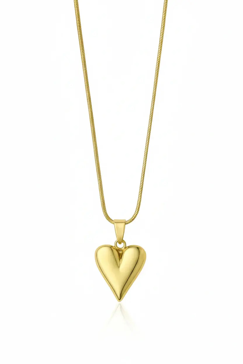 Stainless Steel Snake Chain Dome Heart Necklace