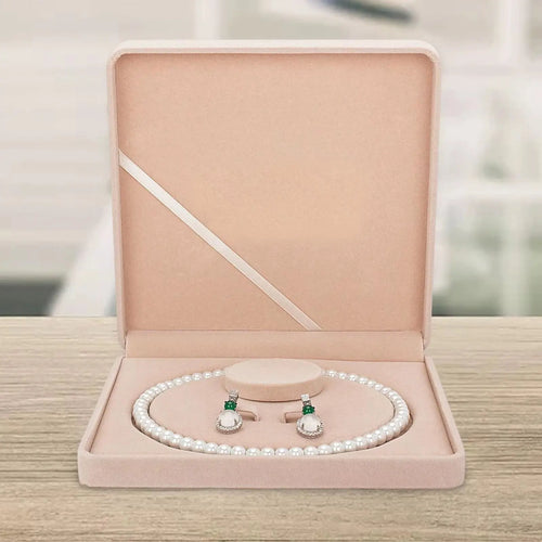Velvet Box Pearl Necklace Box Jewelry Packaging Storage Case Boxes Holder Earrings Display 7.5X7.5X1.6 Inches Wedding Premium