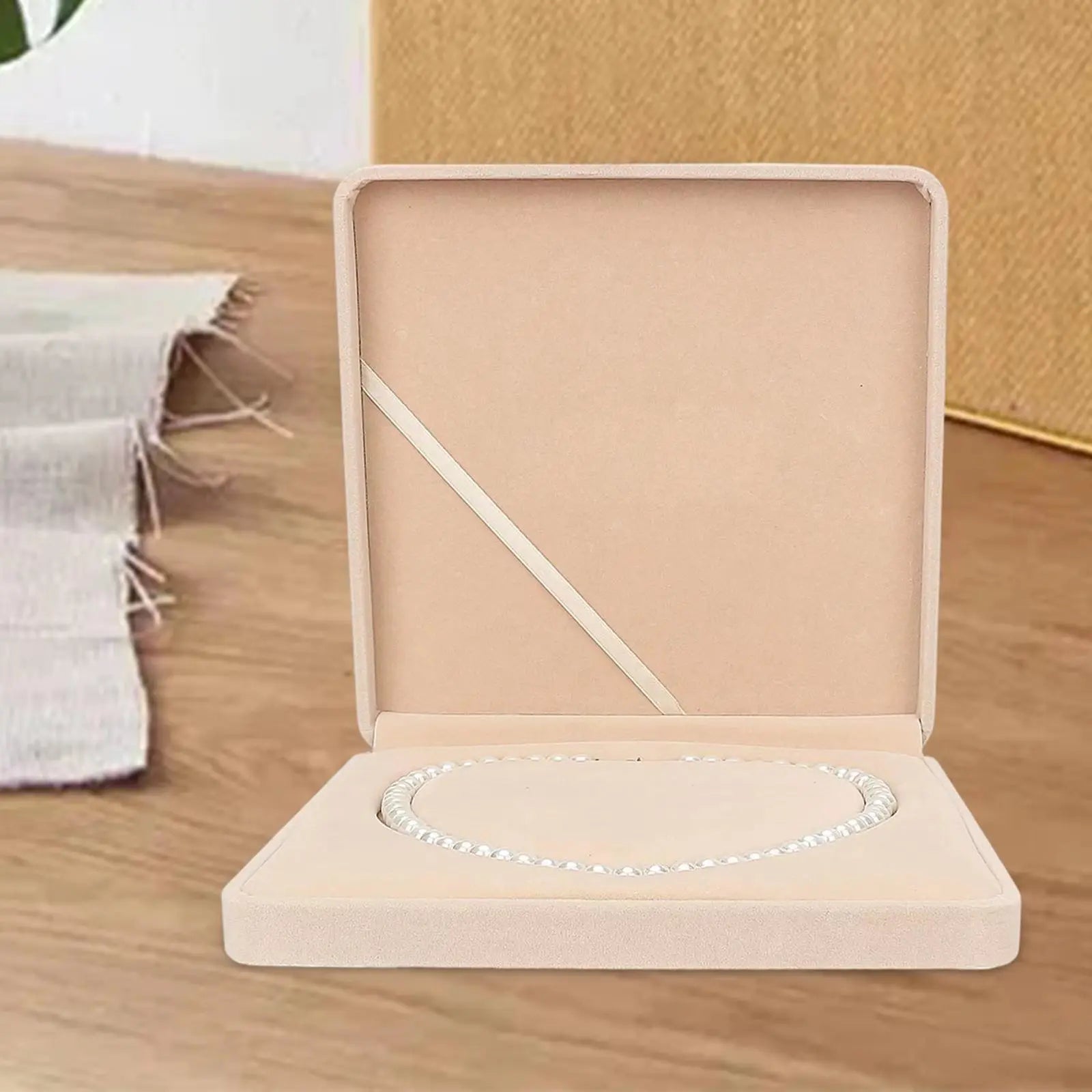 Velvet Box Pearl Necklace Box Jewelry Packaging Storage Case Boxes Holder Earrings Display 7.5X7.5X1.6 Inches Wedding Premium