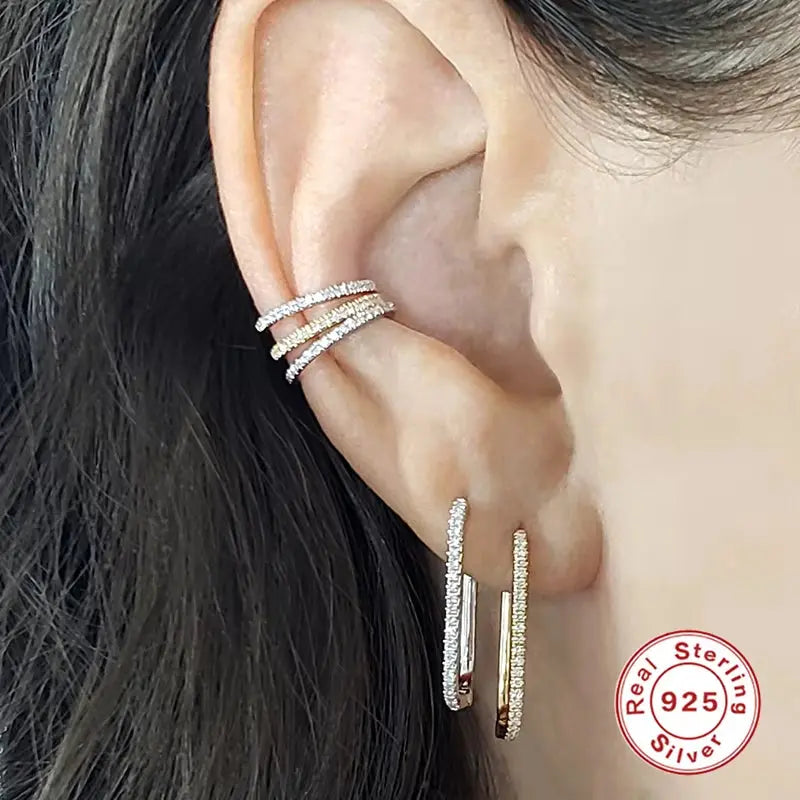 925 Sterling Silver U-Shaped Zircon Stud Earrings for Women