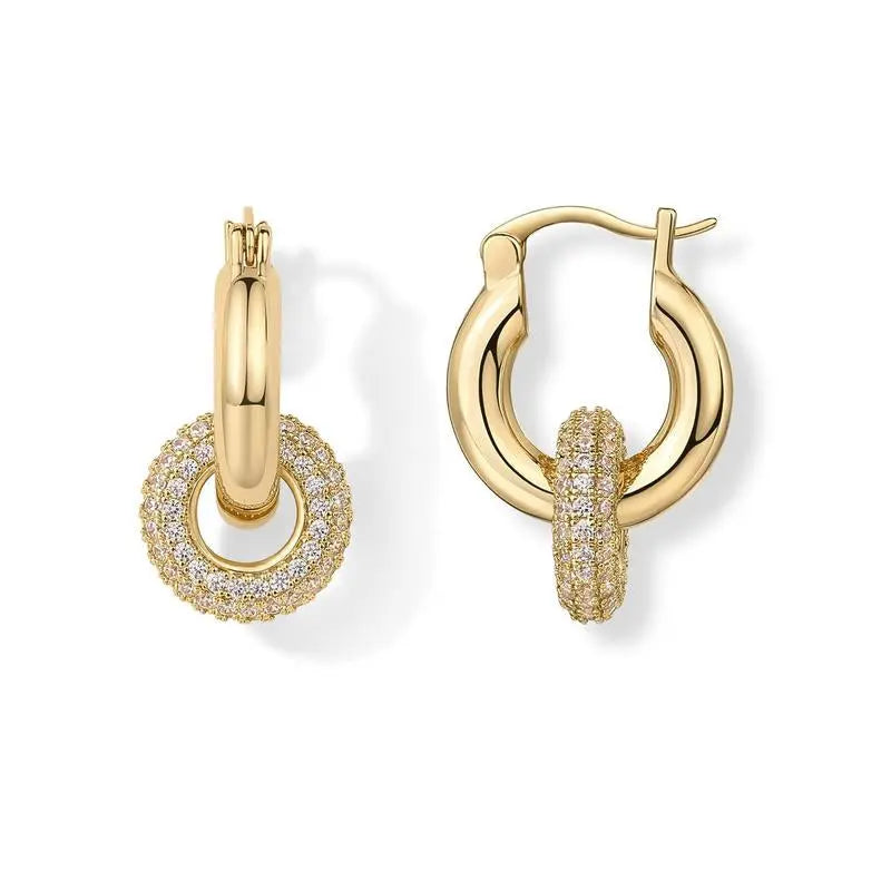 PAVOI 14K Gold Plated Convertible Chunky Hoop and Huggie Earrings - Cubic Zirconia CZ Drop Dangle Earrings for Women