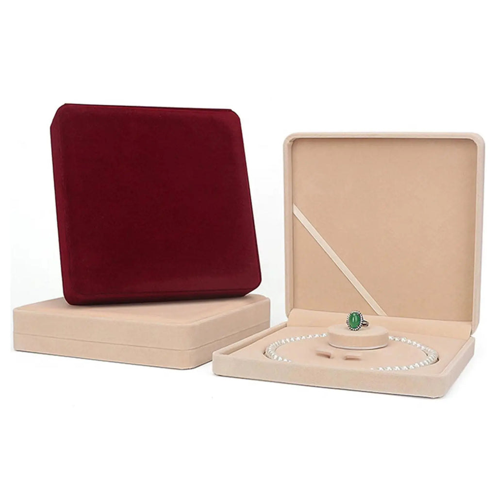 Velvet Box Pearl Necklace Box Jewelry Packaging Storage Case Boxes Holder Earrings Display 7.5X7.5X1.6 Inches Wedding Premium
