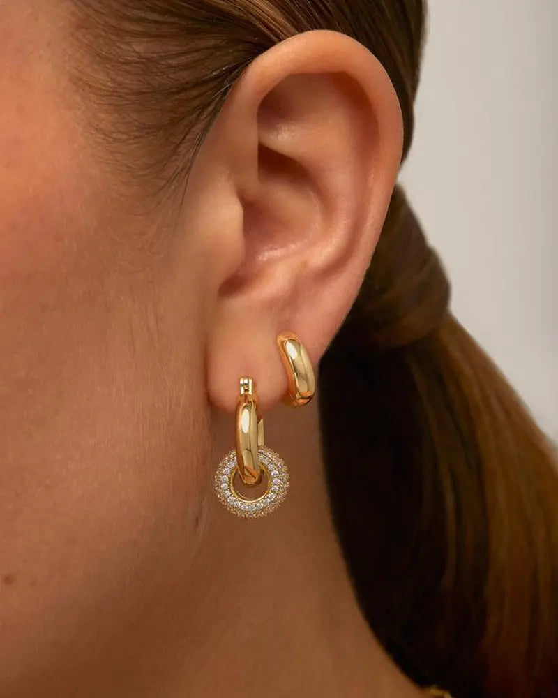 PAVOI 14K Gold Plated Convertible Chunky Hoop and Huggie Earrings - Cubic Zirconia CZ Drop Dangle Earrings for Women
