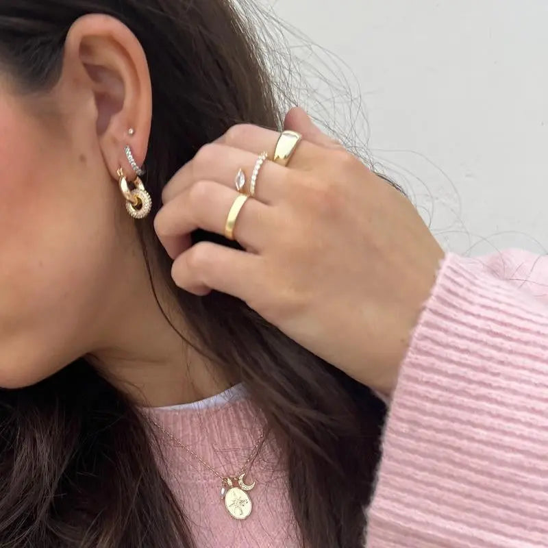 PAVOI 14K Gold Plated Convertible Chunky Hoop and Huggie Earrings - Cubic Zirconia CZ Drop Dangle Earrings for Women