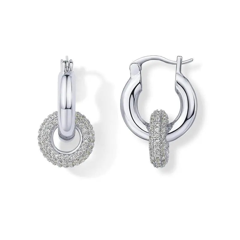 PAVOI 14K Gold Plated Convertible Chunky Hoop and Huggie Earrings - Cubic Zirconia CZ Drop Dangle Earrings for Women