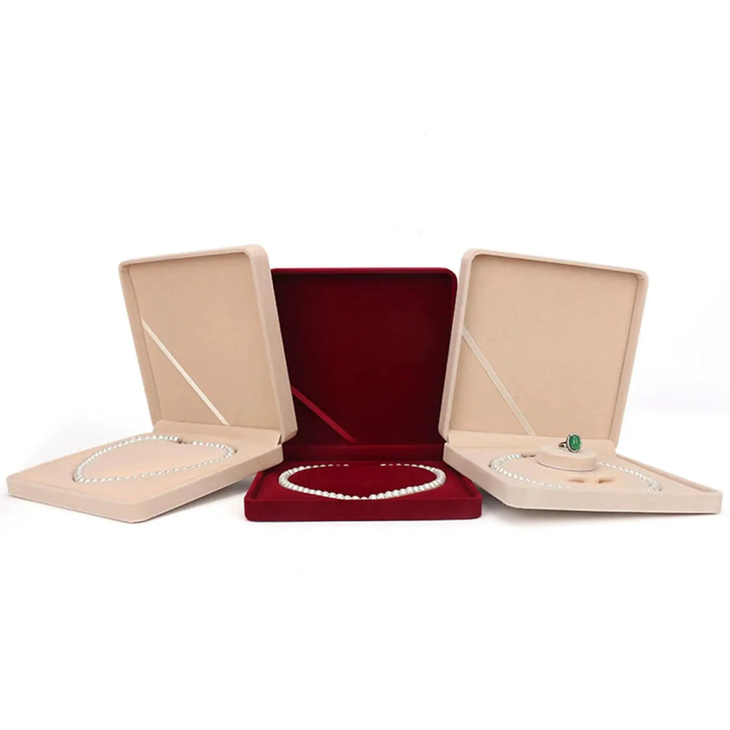 Velvet Box Pearl Necklace Box Jewelry Packaging Storage Case Boxes Holder Earrings Display 7.5X7.5X1.6 Inches Wedding Premium